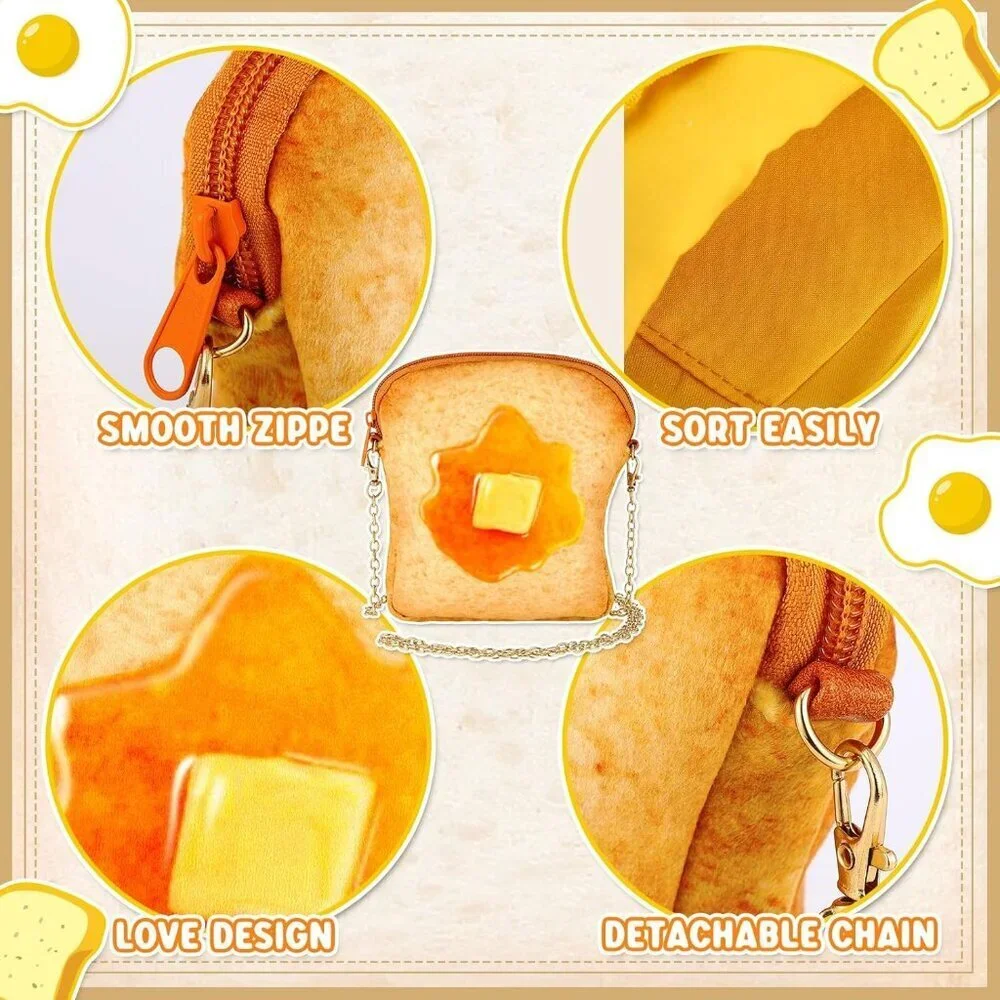 Toast Purse Plush Wool Crossbody Bag with Strap Cute Food Pouch for Women